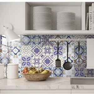 Moroccan retro self-adhesive kitchen wall tile stickers waterproof peel and stick wallpaper
