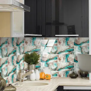 Marble pattern tile stickers, thickened coated crystal texture waterproof wall decor for kitchen.
