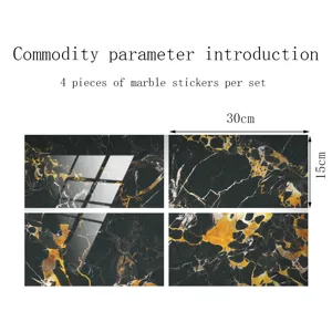 Marble tile sticker detail, 30x15cm size, crystal laminated texture, 4 pieces set.