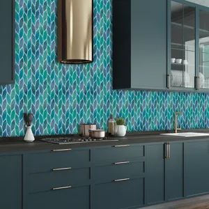 Peel and stick mosaic tile sticker, waterproof blue green kitchen backsplash wall decor