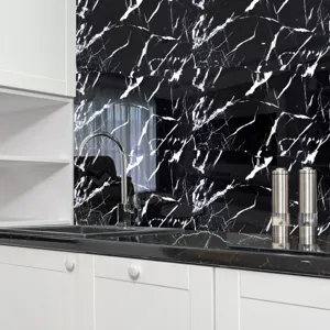 Adhesivo para azulejos de cocina de mármol negro impermeable pegatina de pared