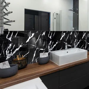 Adhesivo de pared de mármol blanco y negro impermeable para decoración moderna de baño y cocina.
