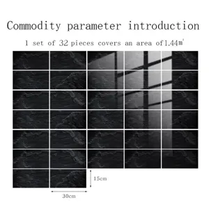 Adhésifs carrelage marbre noir, 32 pcs couvrent 1,44m², film cristal autocollant détail.