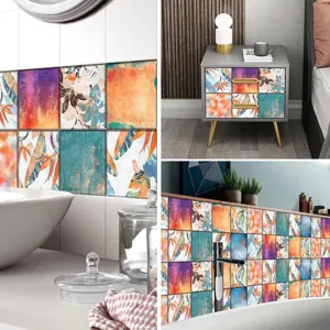 Adhesivos decorativos para azulejos retro pegatinas de pared impermeables 10 pzas