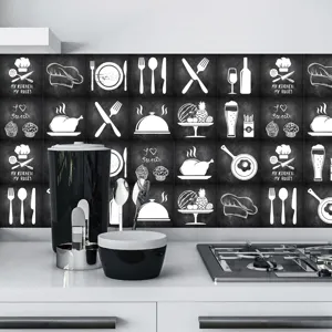 Kitchen tile stickers self-adhesive chalk drawing retro wall decal for restaurant home decor detail