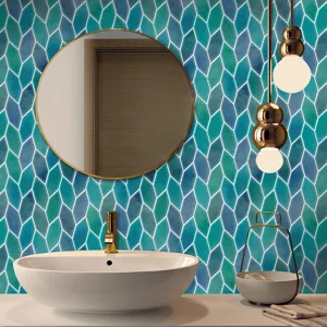 Self-adhesive mosaic tile stickers, waterproof blue green diamond wall decor for home bathroom.
