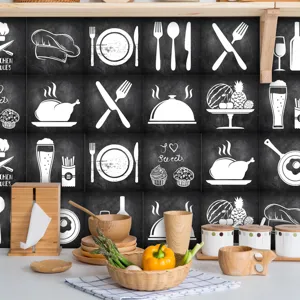 Vintage kitchen tile stickers blackboard style waterproof self-adhesive wall decals for home decor