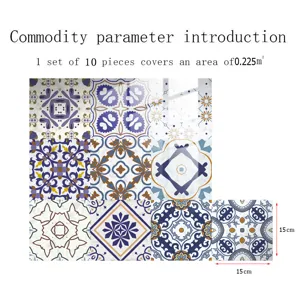 Moroccan retro tile stickers, 10 pcs 15x15cm waterproof self-adhesive wall decals kitchen