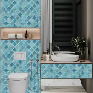 Blue Moroccan tile stickers self-adhesive waterproof PVC wall stickers for bathroom decor