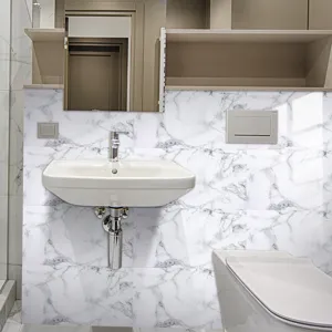 Pegatinas de azulejos con patrón de mármol impermeable adhesivo de pared para decorar baño