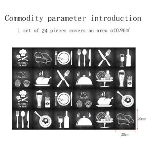 Retro chalkboard kitchen tile stickers, self-adhesive waterproof wall decals, 24 pcs set.