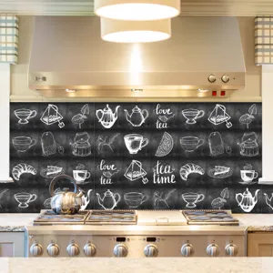Chalk style kitchen tile sticker vintage gray tea themed back splash self adhesive wallpaper