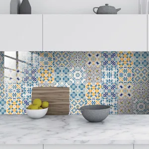 Moroccan retro tile sticker for kitchen backsplash, self-adhesive waterproof wallpaper.