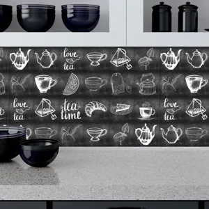 Kitchen tile stickers chalkboard style peel and stick backsplash waterproof wallpaper for home