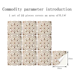 Self-adhesive PVC mosaic tile stickers, 10 pieces pack, vintage decorative wall decals.
