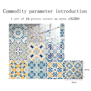 Moroccan retro tile stickers waterproof self-adhesive kitchen wall decor 10pcs 15x15cm