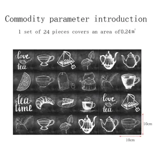 Retro chalkboard tile stickers for kitchen and restaurant decor, self-adhesive wall art.