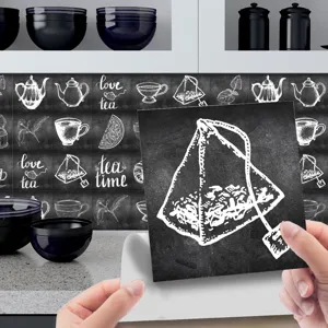 Retro gray chalk tile stickers for kitchen wall decoration, self-adhesive waterproof tile decals.