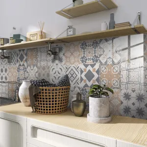 Detailed view of Moroccan vintage tile stickers for kitchen backsplash and wall decor.