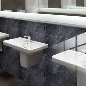Autocollants de carrelage en film cristal avec texture marbre ardoise sombre pour mur.