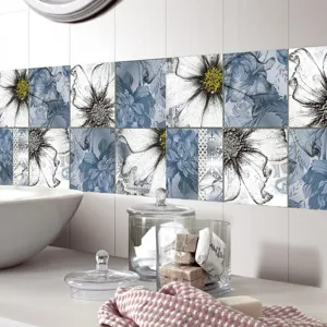 Adhesivos de azulejos florales azules vintage autoadhesivos para pared de cocina 10pcs