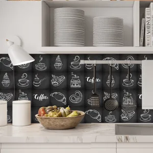Vintage chalkboard kitchen tile sticker, waterproof self-adhesive wall decor for dining room.