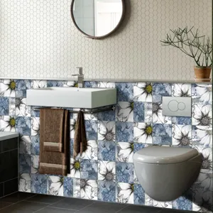 Adhesivos de azulejos florales vintage pegatinas de pared impermeables para baño.