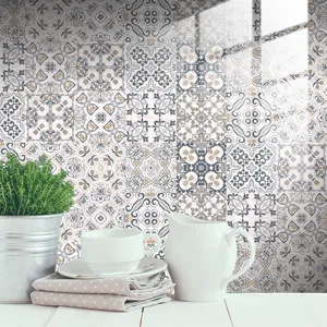Moroccan retro tile sticker self-adhesive wall wallpaper detail view for kitchen decor.