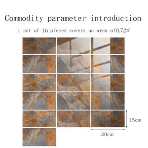Adhésifs pour carrelage effet marbre ardoise, film cristal autocollant, set de 16 pièces.
