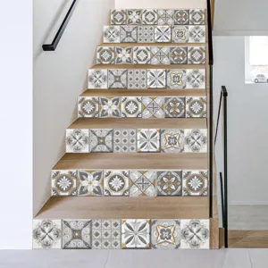Pegatinas de azulejos retro para escaleras, adhesivos cuadrados patron vintage.