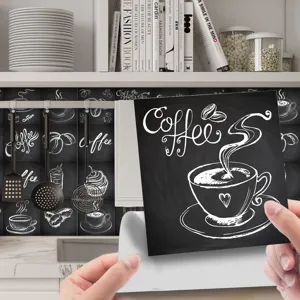 Chalk drawing retro gray tile sticker, self-adhesive kitchen wall sticker for dining room.