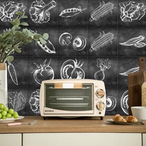 Chalkboard kitchen tile sticker retro gray vegetable wall wallpaper for restaurant home decor