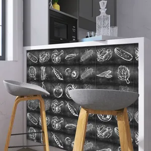 Chalkboard style vegetable tile stickers detail view for kitchen and restaurant decor.
