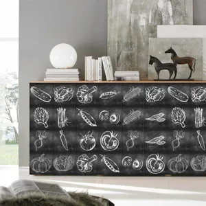 Chalk style vegetable kitchen tile sticker, retro grey wall decal for restaurant decor.