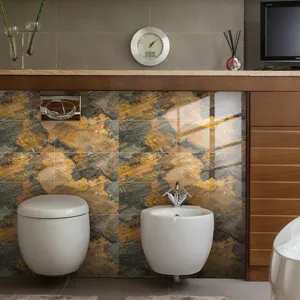Sticker de carrelage en film de cristal avec texture de marbre pour la salle de bain.