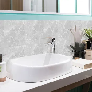 Grey marble pattern tile sticker detail view, modern bathroom wall decoration sticker