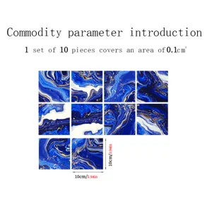 Blue marble pattern tile sticker detail view, compact 10-piece set showing exquisite texture.