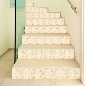Stair tile sticker detail, self-adhesive PVC decorative decal for modern home interior stairs.