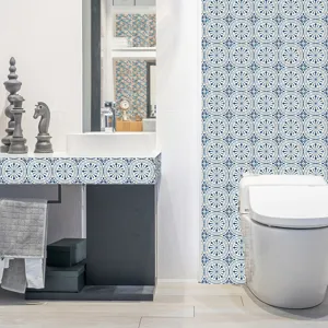 Self-adhesive PVC tile stickers blue geometric wall decor for home kitchen bathroom renovation