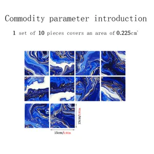 Blue marble pattern tile stickers, self-adhesive waterproof wall stickers, 10 pcs set.