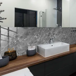 Detalles de la pegatina de azulejo de mármol gris, película de pared impermeable y extraíble.
