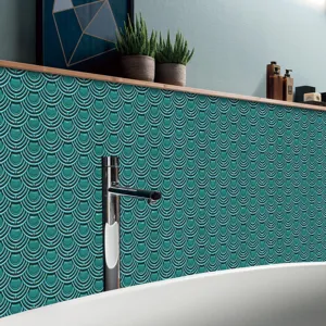 Waterproof self-adhesive PVC fish scale mosaic tile sticker for home wall decoration.