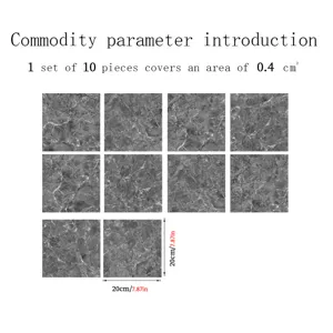 Marble crystal film tile sticker detail showing ten pieces, 20x20cm size, dark grey.