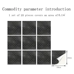 Detail view of the black brick wall sticker parameters, showing 10 pieces covering 0.1 sqm.