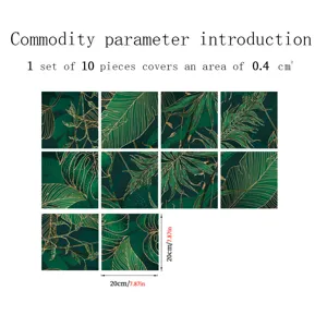 Waterproof self-adhesive tile stickers green tropical leaf wall decor set of 10 pieces