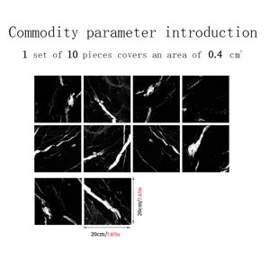 Black marble texture crystal film tile sticker detail, self-adhesive wall/floor decor.