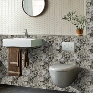 Marble texture tile sticker, waterproof self-adhesive decorative wallpaper for bathroom.