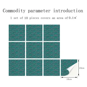 Detail view of green fish scale tile sticker set, 10 pieces covering 0.1 square meters.