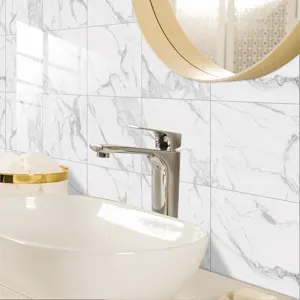 White marble pattern tile sticker self-adhesive waterproof wall sticker for home decor.