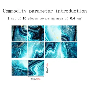 Blue marble tile stickers self-adhesive waterproof wall stickers home decor set of 10 pieces
